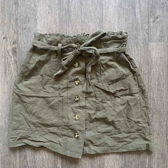 Olive Button-Front Women's Skirt - Picture 1 of 5